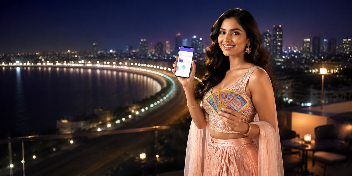 Evening view Mumbai Marine Drive with lottery and betting theme